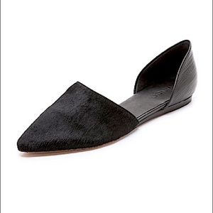 Vince Nina d'Orsay Black Leather Calf Hair Flats